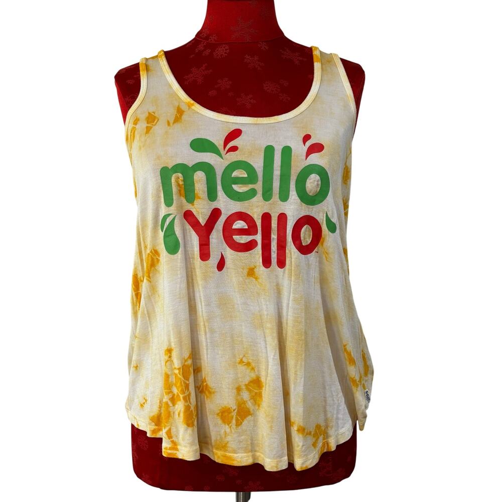 Tailgate Mello Yello sleeveless tank top yellow white tie dyed scoop neck XS